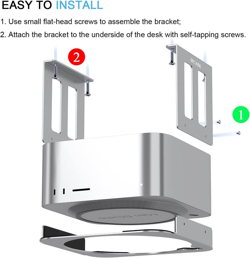 IFCASE Aluminum Under Desk Mount for Mac Studio M4 M3 M2 M1 Max, Ultra with Anti-Scratch Pad (Silver) - Image 5